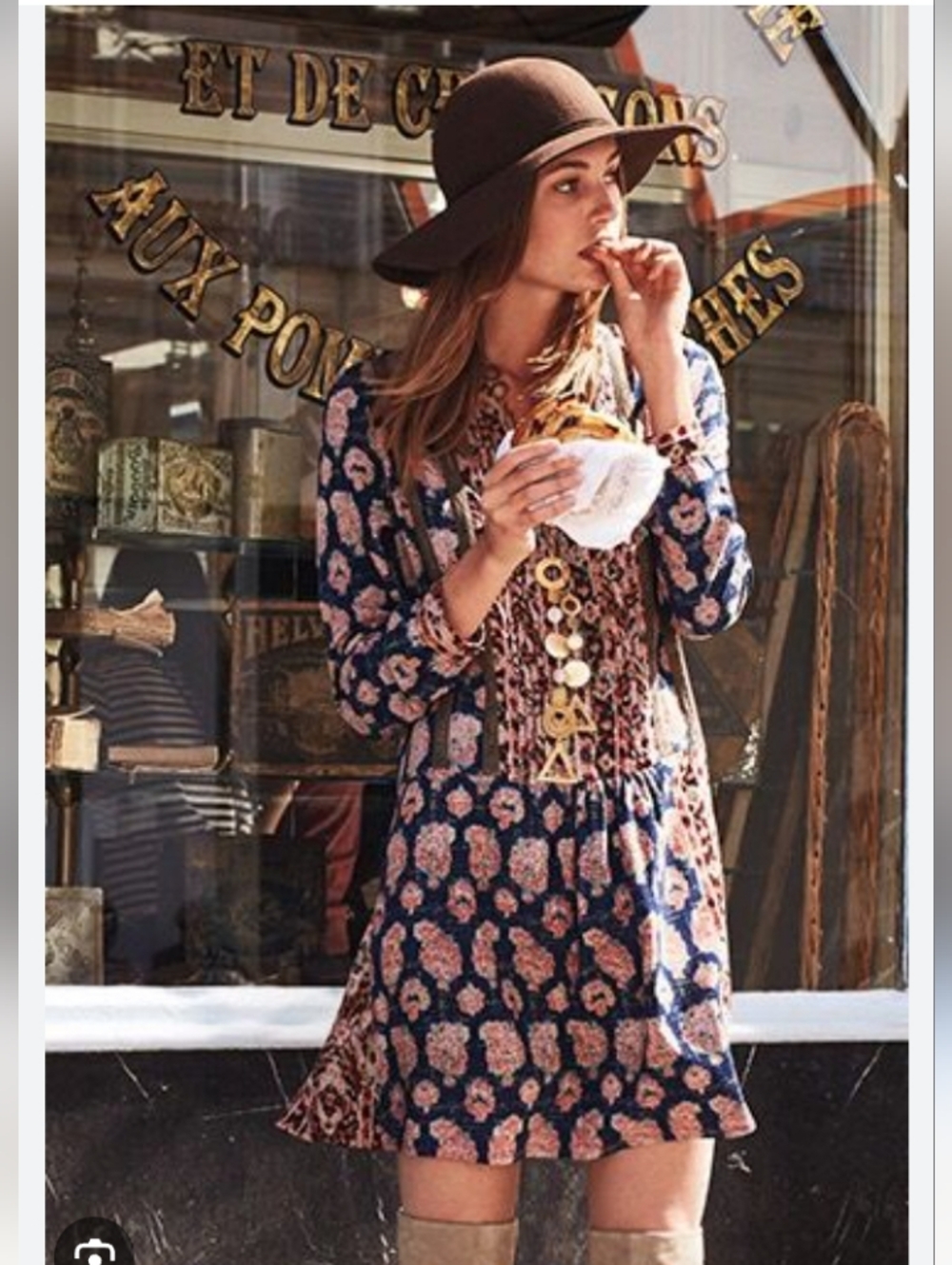 Boho Floral Navy Mini Dress with Mixed Print